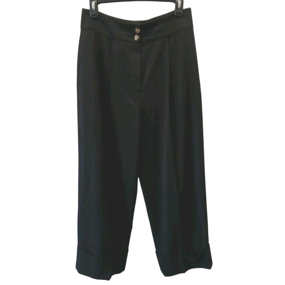 Club Monaco Cropped Wide Leg Pants Black High Rise Cuffed Zip Culottes Sz 4 Read